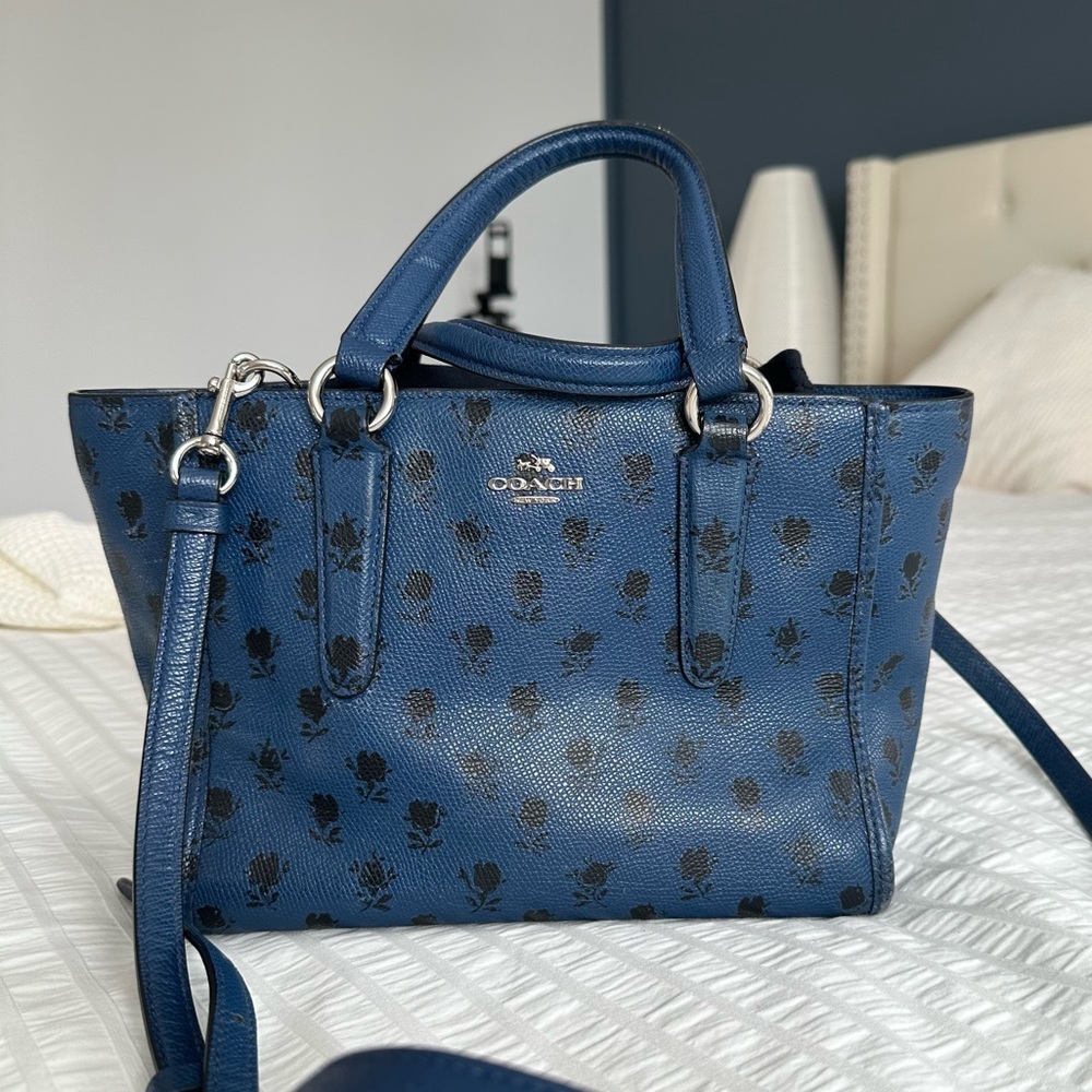 Coach Blue Satchel with Black Floral Design - Picture 1 of 9